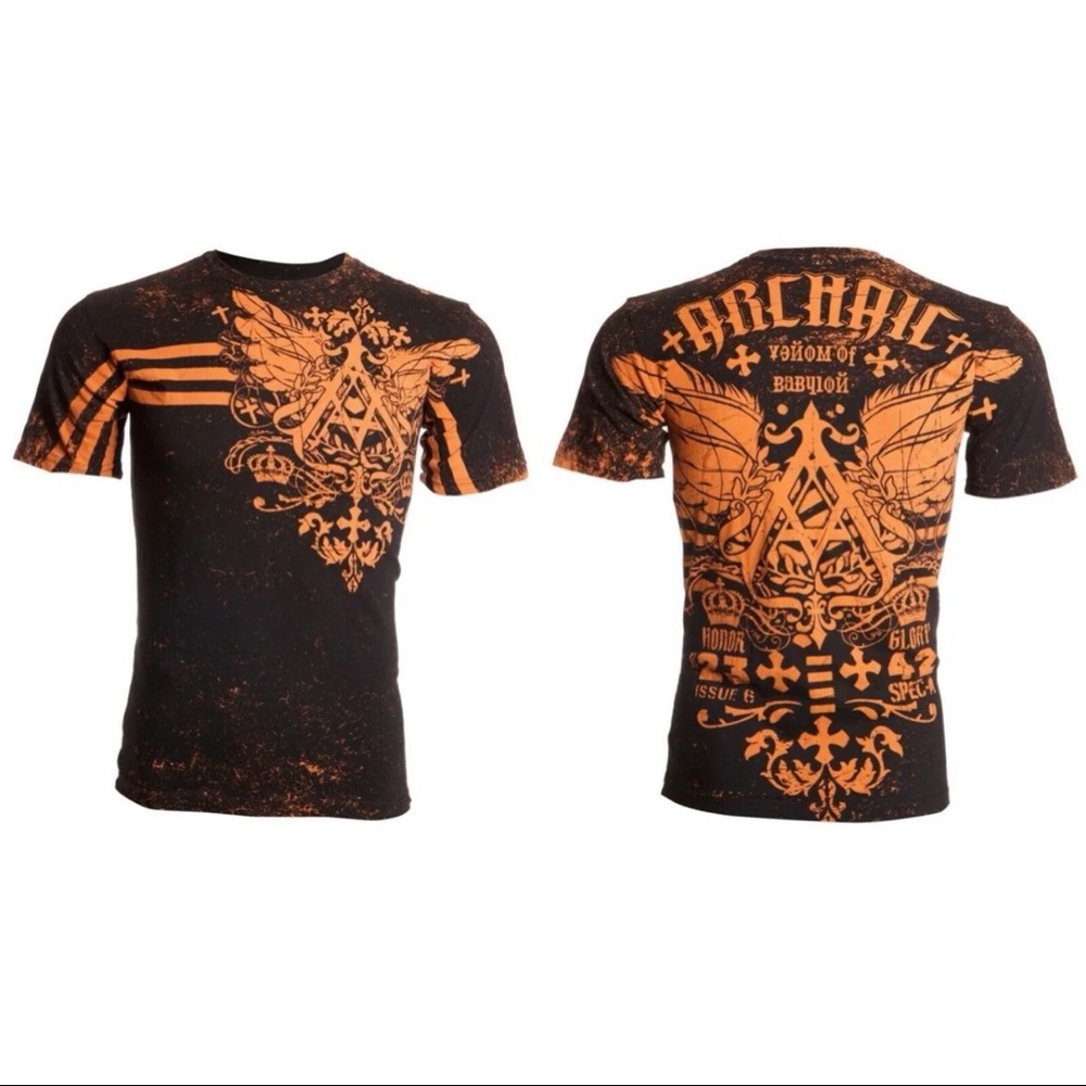 ARCHAIC by AFFLICTION Men T-shirt Vanish Black Orange Regular Fit M-XL NWT